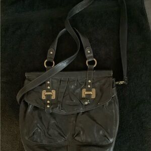 Vintage Fossil Black Leather Crossbody Bag